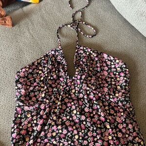 Floral Halter Bodysuit - Pink & Black